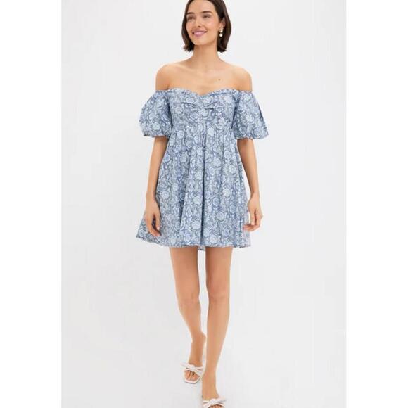 English Factory Blue Medallion Floral Olympia Mini Dress NWT Small S Tuckernuck - Picture 1 of 9